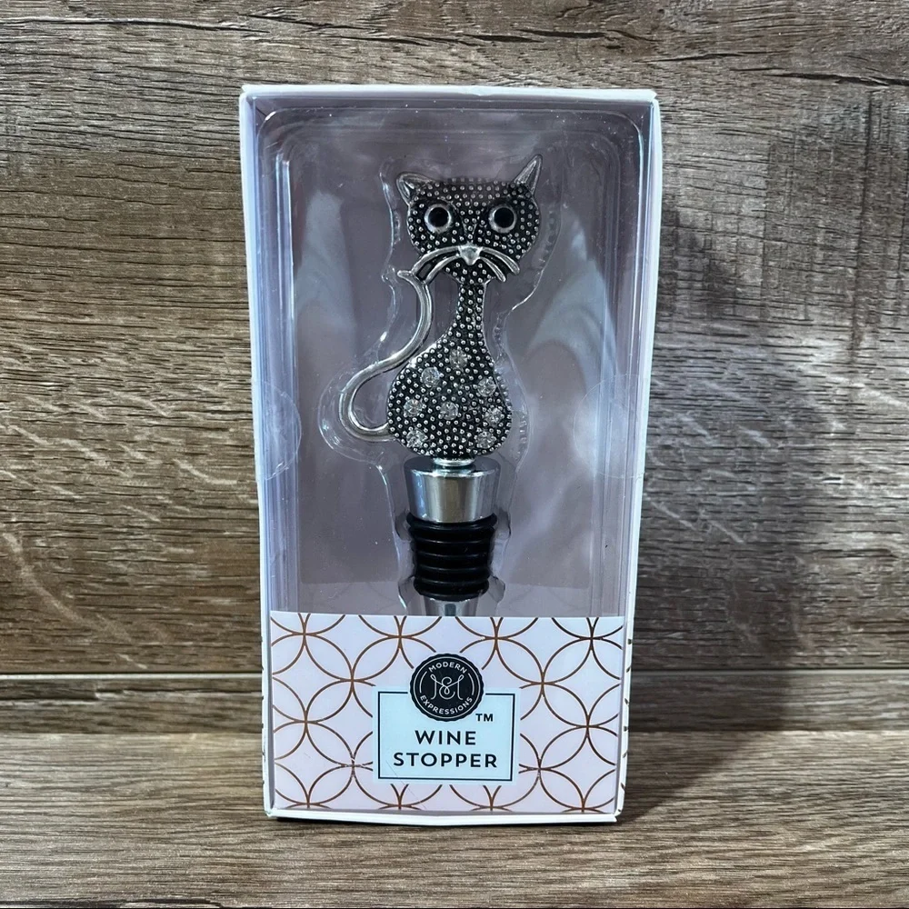 Cat Shaped Rhinestone Wine Stopper by Modern‎ Expressions NEW IN BOX Super Cute